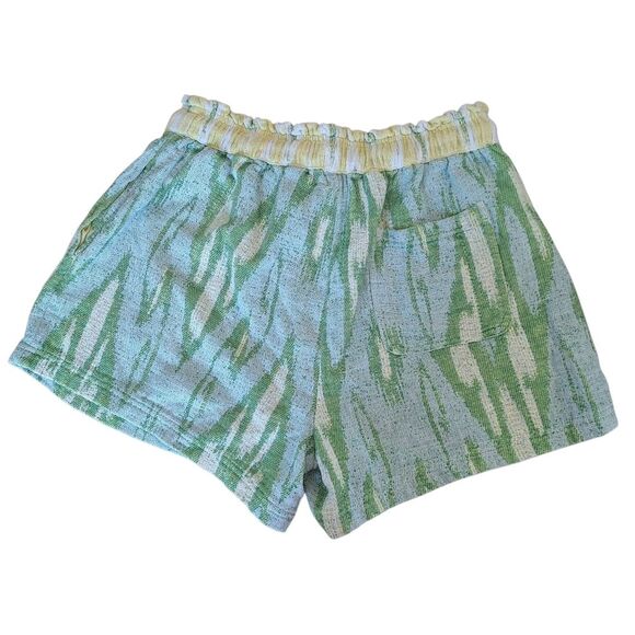 Aerie Jacquard Shorts Green Yellow Boho Hi-Rise Drawcord Waist 100% Cotton Baggy - Picture 12 of 15